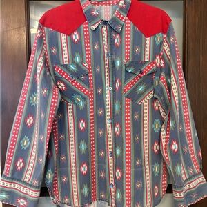 Vintage Western Shirt with Red Accents
